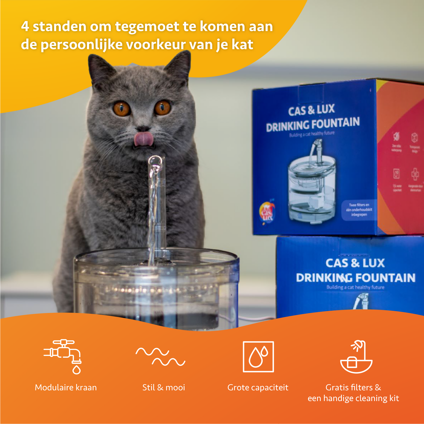 Stijlvolle Drinkfontein voor Katten - inclusief 2x Filters en schoonmaak Kit